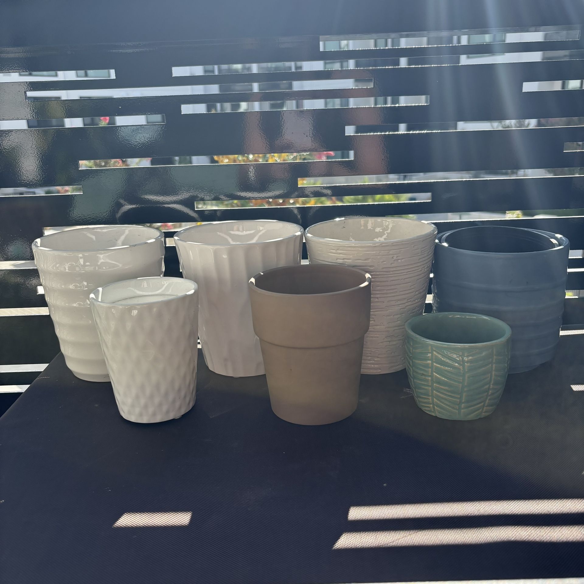 7 ceramic extra small & small plant pots - variety of colors: white, blue, brown
