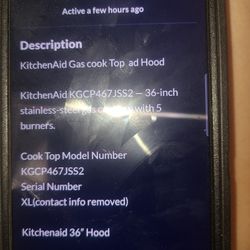 KitchenAid GAS COOK Top AND Kitchen Electric H ood