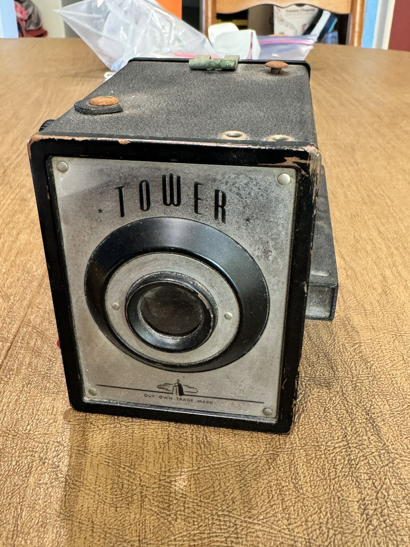 Vintage Sears Roebuck Co. Tower Box Camera 120 Flash Black LOOK Excellent!