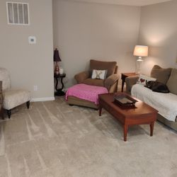 1 Couch, 1 Live Seat with Ottoman, 1 Area Chair, 3 Tables