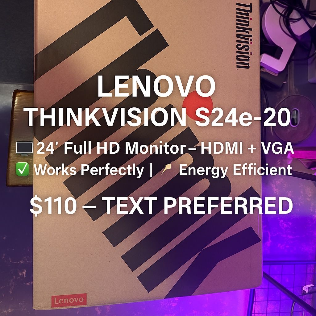 Lenovo ThinkVision S24e-20 24” Monitor – Great Condition – $110