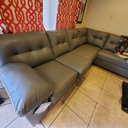 New Gray Leather SECTIONAL Sofa 