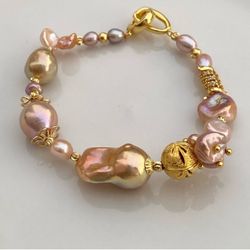 B21-Handmade High End Flameball, Edison And Petal Pearl Bracelet