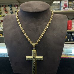 10k Rope Chain With Cross Pendant 39200-1