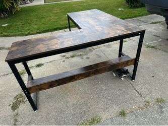 Rustic L shaped desk with metal frame