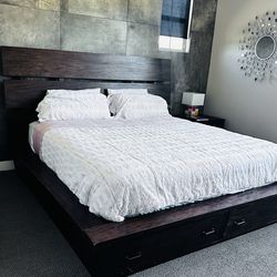 Modern Wooden Bed Frame with Storage Drawers  - King size