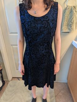 Blue Glitter Paisley Velvet Sleeveless Dress Size 6  Medium Homecoming