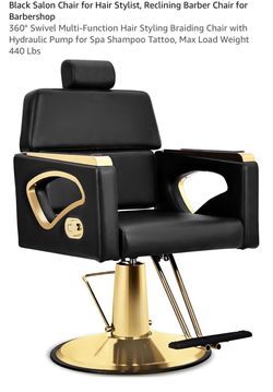 Black & Gold Hydraulic Reclining Barber Salon Chair
