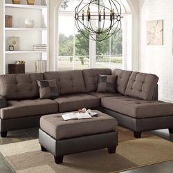 Brand New Brown Sectional Sofa w Ottoman 