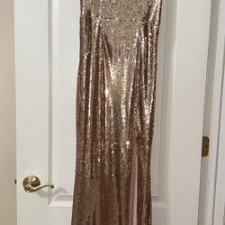 Womens Akira Rose Gold Sequin Mermaid Homecoming Prom Evening Dress Size Small 4-6