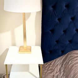 Set of 2 Nightstands + Matching Lamps – White & Gold Modern