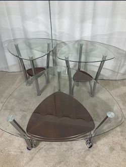 Glass & Chrome Ashley Furniture Coffee Table Set Of 3