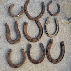 Collection of 9 vintage metal horseshoes 