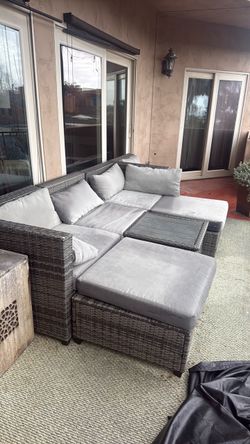 Outdoor Wicker Sectional Sofa Set with Ottoman