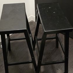Two Black Solid Wood Bar Stools Minor Scratches