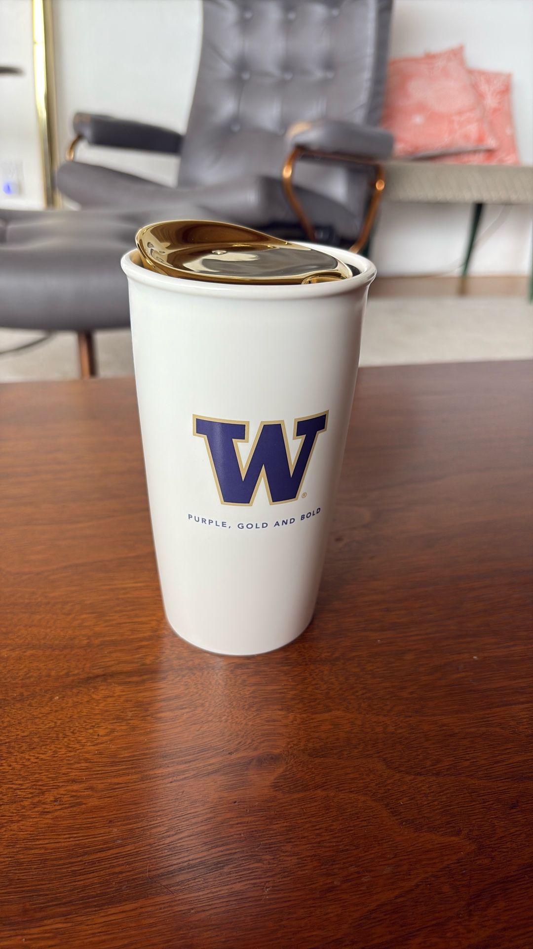 Starbucks RARE UW Gold Lid Ceramic Tumbler 12 Oz