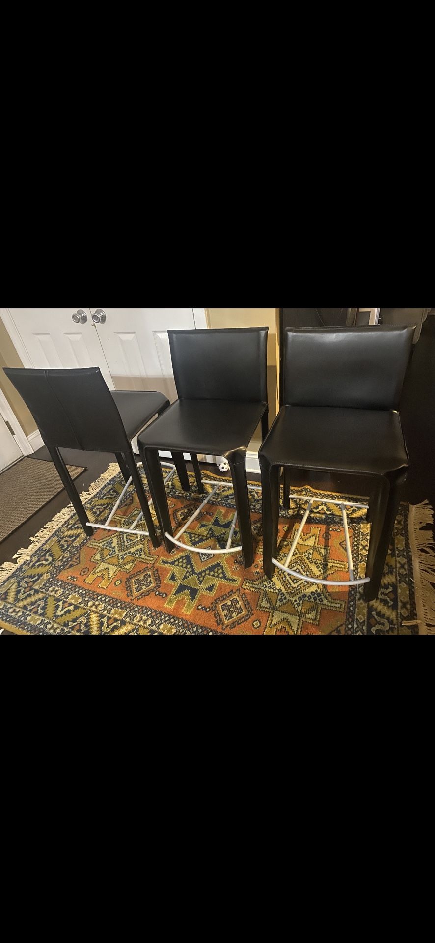 Arper Black Italian Leather Counter Stools 