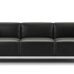 Corbusier Grand Modele Three Seater Sofa, Midnight Black Premium Leather 