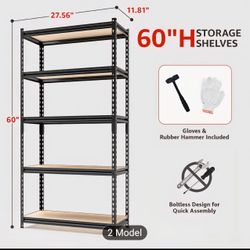 5 Tier Storage Shelves, Adjustable Metal Shelving Unit, Heavy Duty Garage Storage Shelves For Warehouse, Basement, Kitchen, Pantry, Living Room, Black