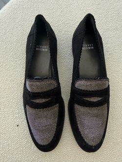 Stuart Weitzman Black Suede & Metallic Loafers – Size 8 – Brand New