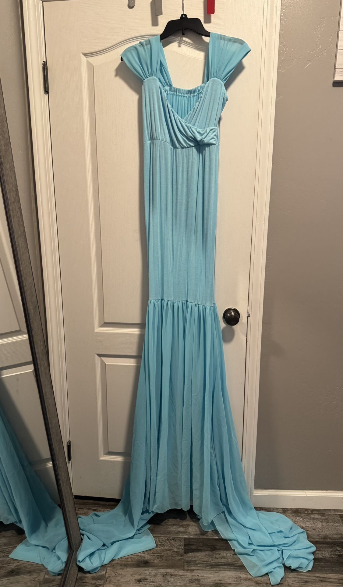 Blue Maternity Mermaid Chiffon Dress