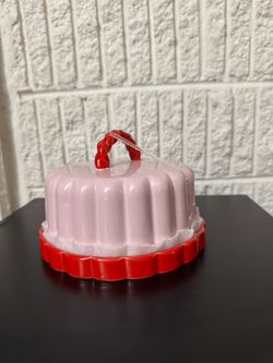 Pink and Red Plastic Cake Carrier with Dome Lid