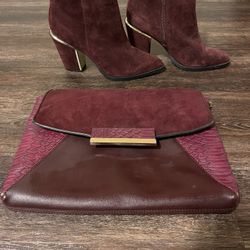 Aldo Maroon Suede Booties With Matching Purse