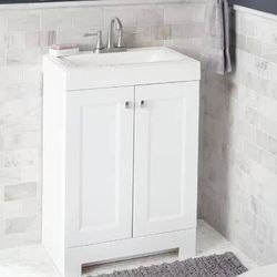 New-25 in. Single Sink Bath Vanity in White with White Cultured Marble Top