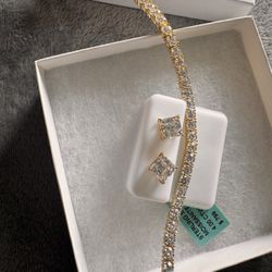 Sterling And Moissanite Tennis Bracelet And 4 Carat Moissanite Sterling Earrings Set