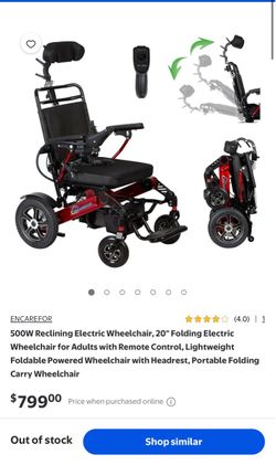 Reclining Electric Wheelchair, 20" Folding Electric Wheelchair for Adults