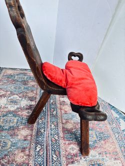 Vintage Hand Carved Primitive 3 Legged Wood Stool Rustic Accent Chair