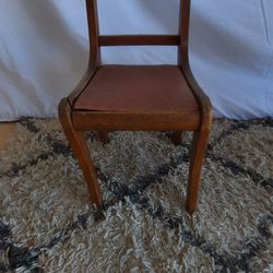1940s Wood Child Chair Harp Wood Carved Back