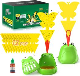 UWANTME Fruit Fly Traps 2 Pack w/ 12 Sticky Traps Safe Food-Based Gnat Killer for Indoors Outdoors