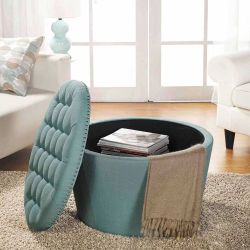 Summer Sale Modern Round Tufted Storage Ottoman with Nailheads: