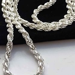 Sterling silver diamond cut rope chain 3.4 mm wide 30" inches
