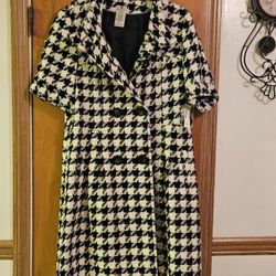 NWT Worthington Black And White Houndstooth Short Sleeve Double Breasted Lined Coat Size Large 