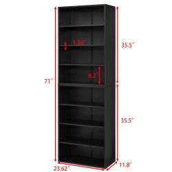 CD DVD storage cabinet, bookcase, adjustable shelf 8-layer storage, display bookshelf, home, office, multi-functional double-layer bookcase, can be di