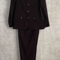 VTG R&K Originals Brown Blazer/Jacket Shoulder Pads Button Up Pant Suit Sz 8 P