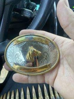 Vintage Nickel Silver Belt Buckle Horse Head gold southwestern
