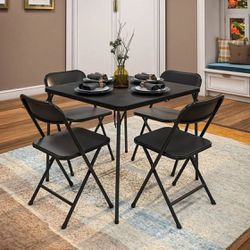 COSCO 5-Piece Solid Resin Folding Table & Chair Dining Set, Black, Indoor & Outdoor, Perfect for Everyday Use, Hosting, Game Night, or Holiday Celebra
