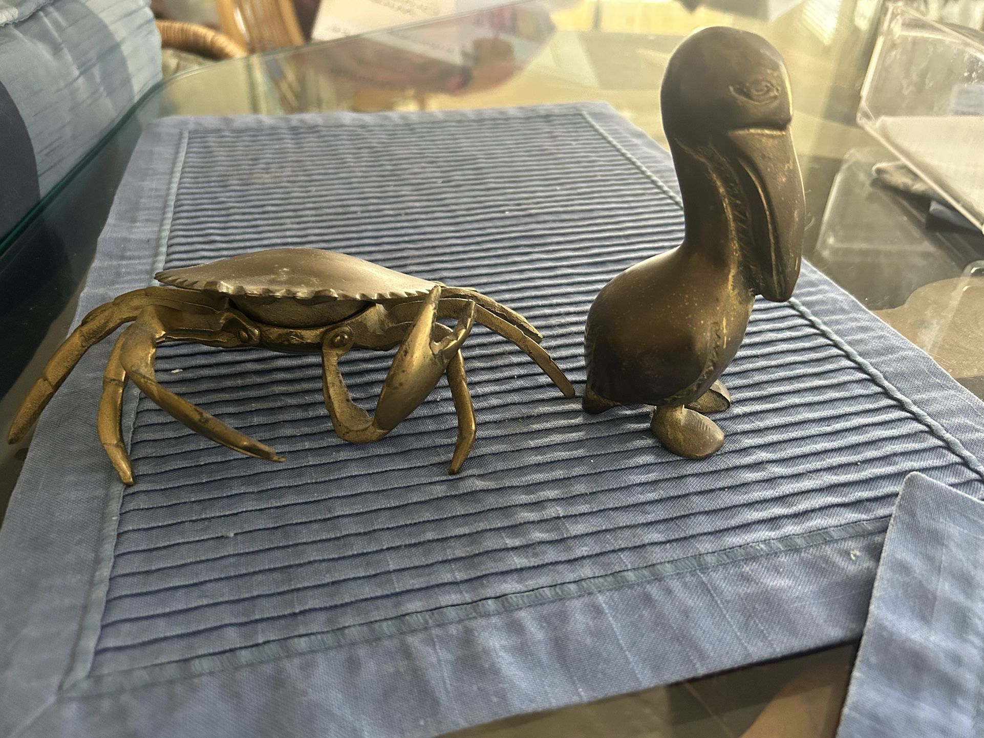 Vintage Articulated Brass Crab Ash tree And Solid Brass Pelican 