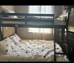 Dark Wood Twin over Full Bunk Bed Frame