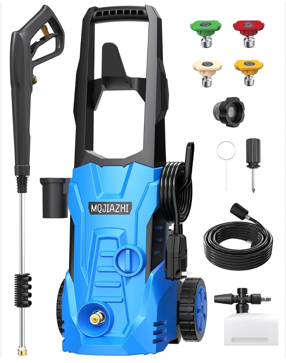  1600W Electric Pressure Washer Car Wash Machine with Adjustable Nozzle Spray Soap Bottle, For Yard Car Driveway Patio Deck Clean