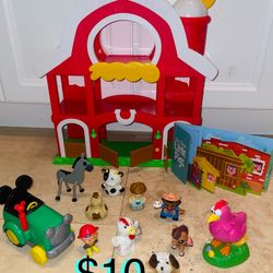 $10 Farm House Characters,Animals,Mickey mouse Tractor 🚜 3 little pigs book,2 finger  puppets