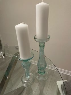 Glass Pillar Candle Holders Set of 2