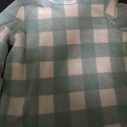 Women’s Medium LL BEAN Fleece Blue White Plaid Turtleneck Pullover Sweater