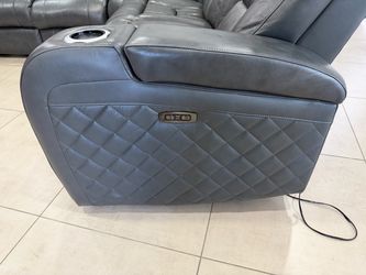 Gray Leather Power Recliner Sofa with Cup Holder