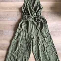 Women Style Sage Green Halter Wrap Cross Strap Jumpsuit Romper