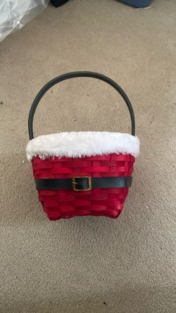 Festive red basket with a Santa belt design.