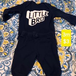 Baby Boy Out Fit Little Bro 3m